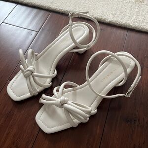 Loeffler Randall Mikel White Bow Mid-Heel Sandal
